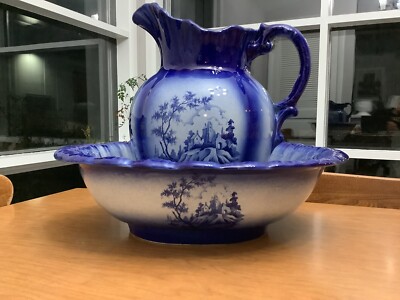ANTIQUE EMPRESS IRONSTONE STAFFORDSHIRE PITCHER & BOWL