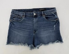 Blank NYC The Lenox High Rise Blue Denim Shorts Distressed Raw Hem Size 32 Boho