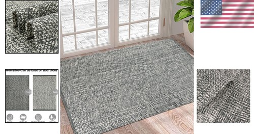 Durable 3x5 Braided Cotton Rug - Washable Grey/Cream Indoor Carpet for All Rooms - Picture 2 of 8