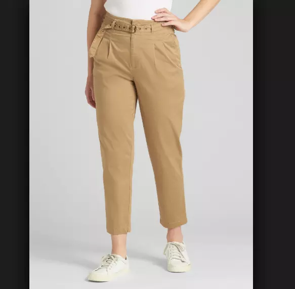 Gap Women's Tan High Rise Pleated Chinos Cropped Slacks Pants Size 12  Belted New