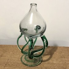 Vintage Krosno Jozefina Poland Jellyfish Style Oil Lamp 8" Aqua Clear Swirl Base