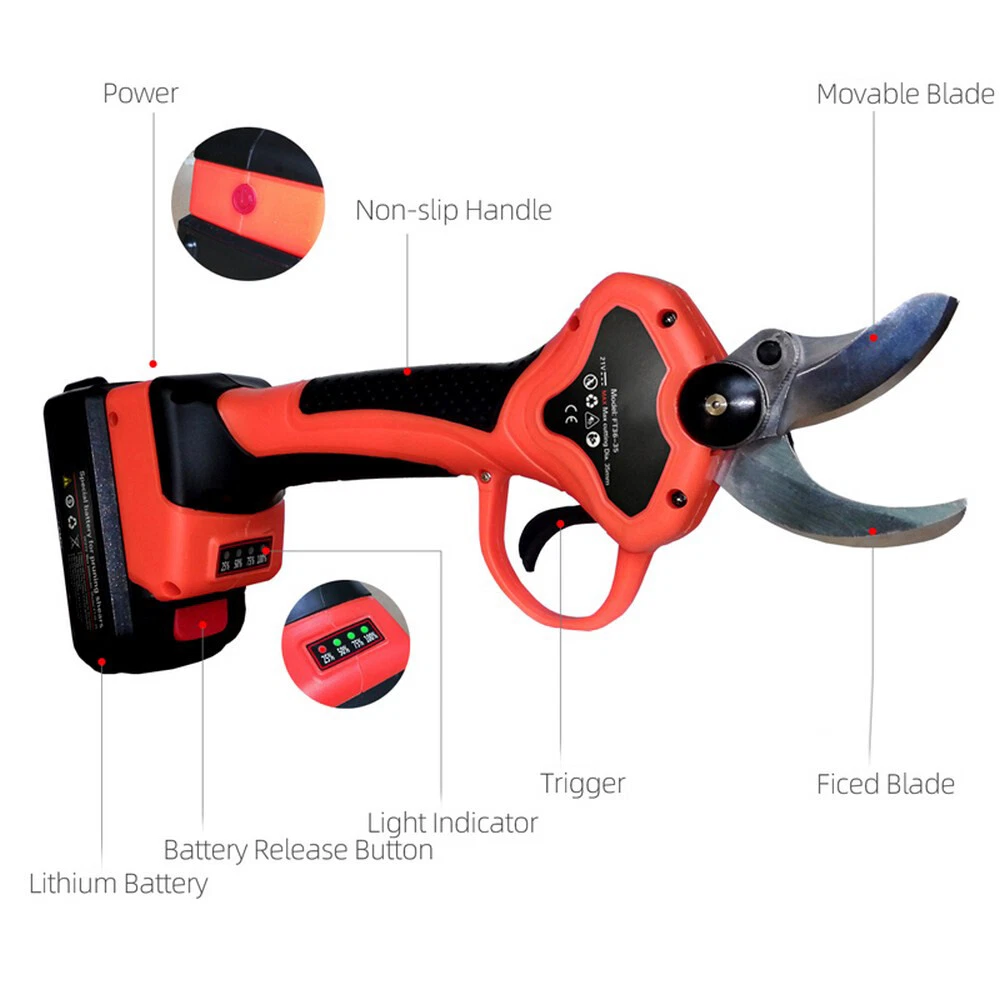 1 21V Cordless Electric Pruning Shears Garden Pruner Branch Cutting Tool Battery