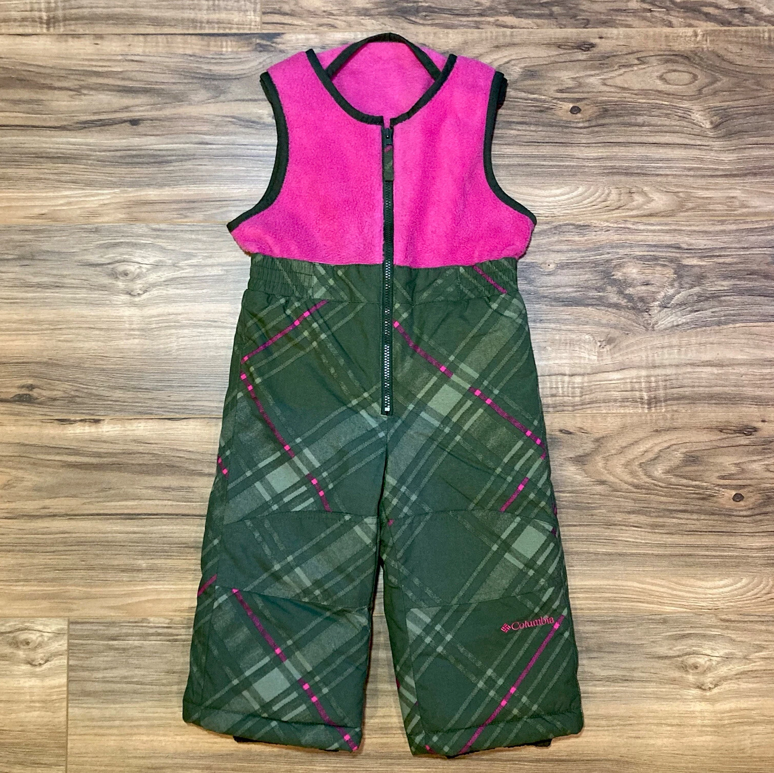COLUMBIA Girls Size 2T Omni-Shield Ski Bib Overalls Pink Gray One Piece