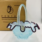 Fenton Glass QVC Blue opaline Lily Of The Valley Basket With Plum Crest HTF
