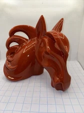 Vintage JARU CALIFORNIA Brunt Orange Red Ceramic Horse Head Sculpture 80s