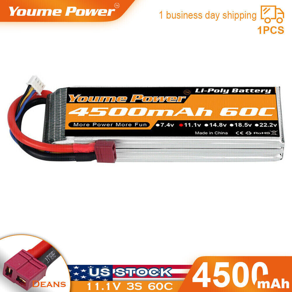 11.1V 4500mAh 3S LiPo Battery 60C Deans for RC Car Truck Helicopter Buggy FPV