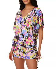 Bar III Womens Size XS Floral Paradise Garden Drawstring Caftan Swim Cover-Up