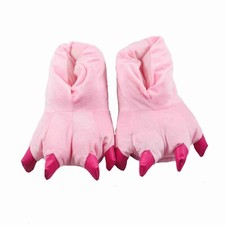 Zapatilla Peluda Dibujos Animados Suave Peluche Botines Zapatos Unisex Dinosaurio Garra Rosa