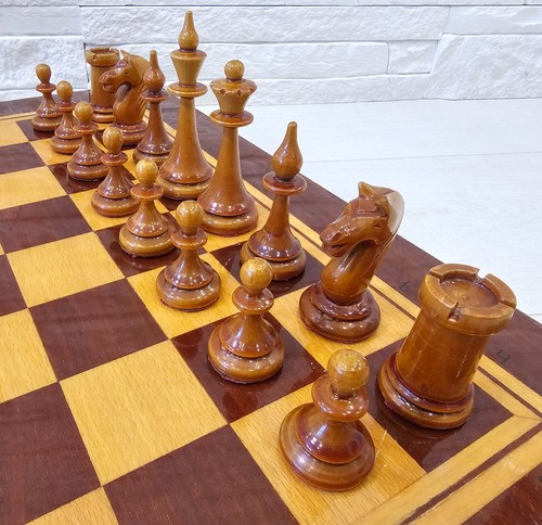 Rare Soviet Chess Set 1950s Mordovian Wooden Vintage Chess Antique Old USSR - Picture 3 of 21