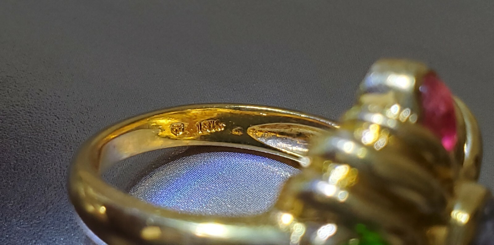 Solid 18k Yellow Gold Multicolor Natural Gem Set … - image 10