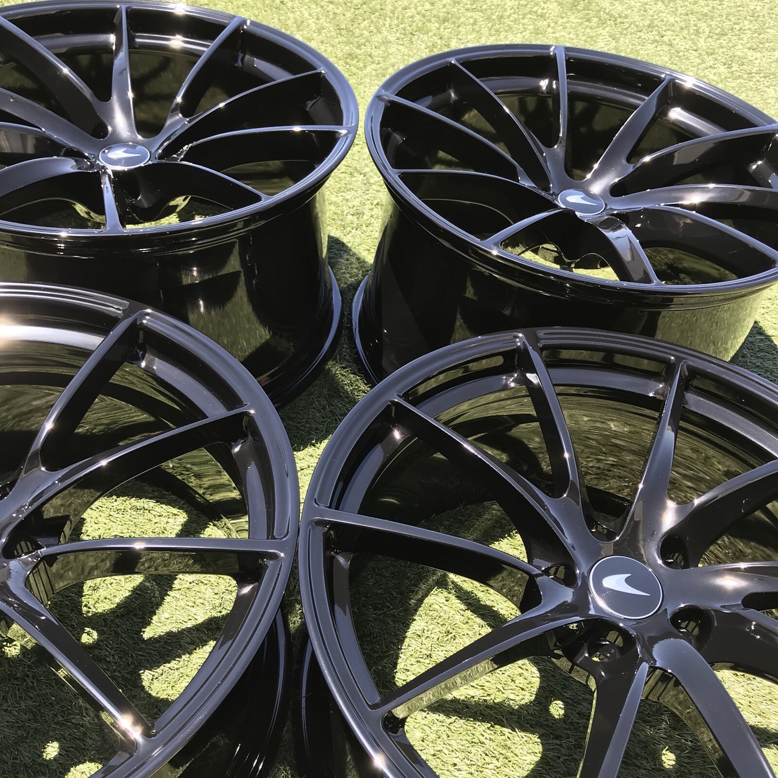 19 20 MCLAREN GLOSS BLACK RIMS 720S OEM GENUINE SET 4 WHEELS FORGED  LIGHT