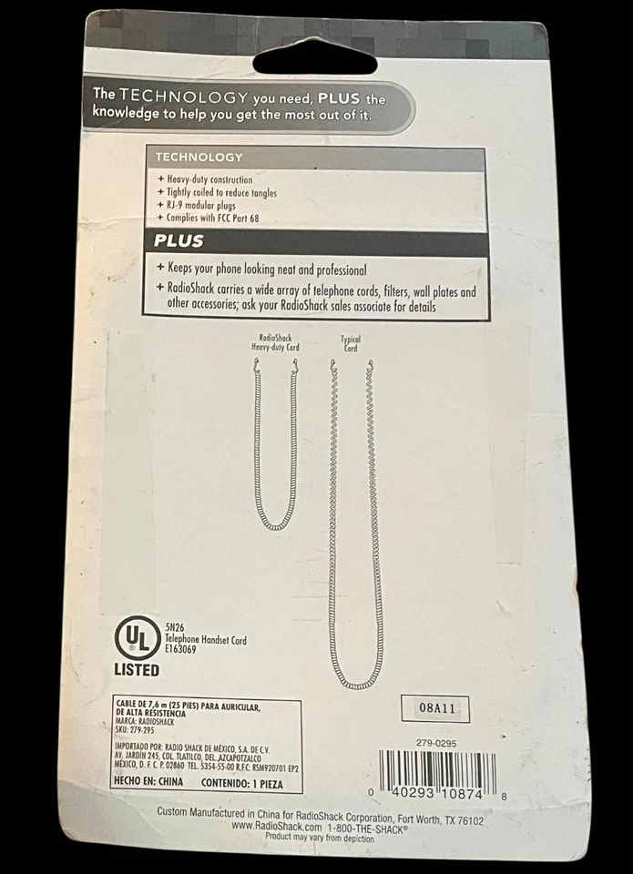 25 ft. Telephone Cord Black RadioShack RJ-9 Modular Plugs NEW vtg - Image 2 of 2