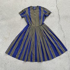 Vintage 1959s W28 M Striped Lynbrook Shirt Waist Day Dress Shirtwaist Swing Full