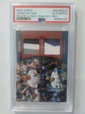 Shohei Ohtani & Aaron Judge 2025 Topps Major League Material Dual Relic RED /5 