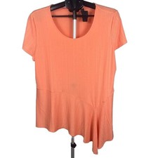 H by Halston Women Top Size L Peach Asymmetrical Hem Short Sleeve Stretch Blouse