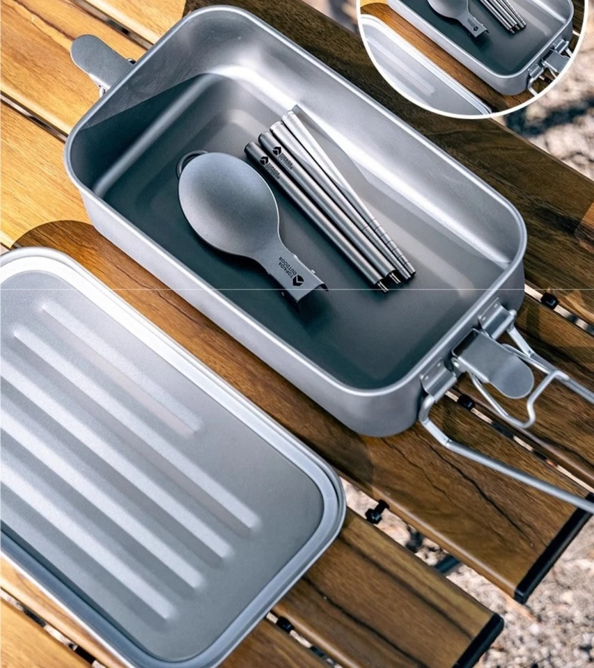Outdoor Camping Fishing Cookware Mess Kit 900ml Gray Titanium Lunch Box Mess Tin - Image 4 of 4
