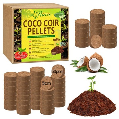 50 Pcs Organic Coco Coir Seed Starter Soil Pellets for Indoor & Outdoor Plants