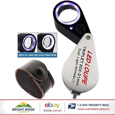20x Foldable Pocket Magnifier with LED and UV Light for Jewelry and Coins