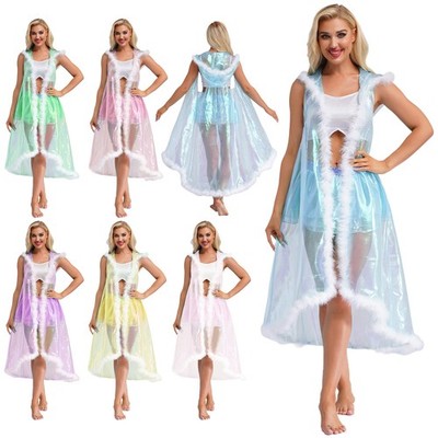 DE iEFiEL Damen Transparent Umhang mit Kapuze Sexy Lange Cape Halloween Clubwear