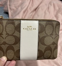 Coach Brown White Wristlet Wallet with Strap, Credit Card, Folding, Logo