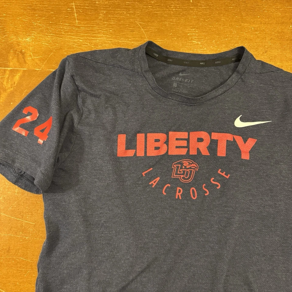 Camisa Liberty Flames Para Hombres Mediana Azul Lacrosse Equipo Emitida Dri Fit Nike Foto 3 de 4