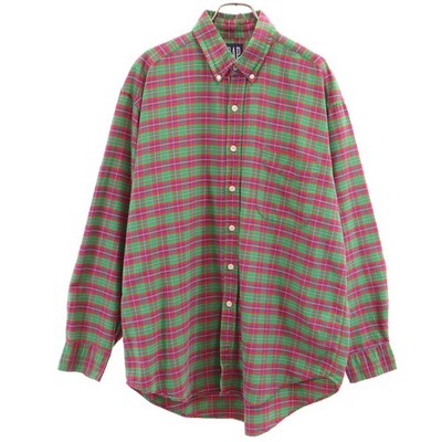 Used GAP 90s Old Check Pattern Long sleeve Button down shirt L green Men's