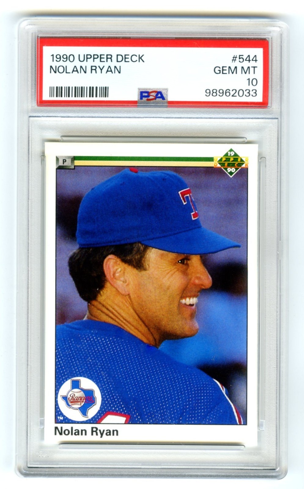 NOLAN RYAN~TEXAS RANGERS~1990 UPPER DECK PSA-10 GEM-MT HOT MLB BASEBALL CARD#544