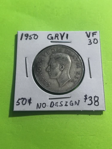 1950 Canadian Half dollar  No Design. 0.800 SILVER  AG.  Trending At $40