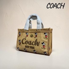 COACH Disney Mickey Mouse Embroidered Canvas 2Way Tote Bag Beige Shoulder Strap