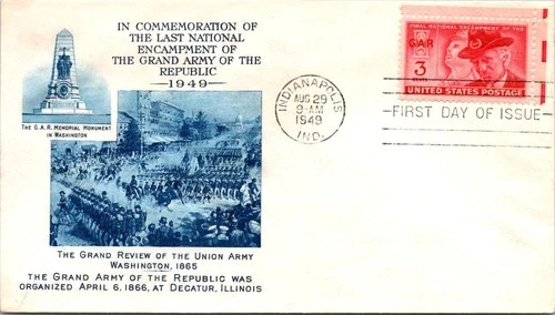 FDC 1949 SC #986 GAR Memorial Monument Cachet - Indianapolis, Ind - J21794