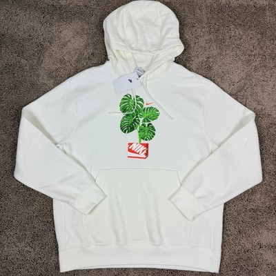 Nike Mens Pullover Hoodie White  Green Swoosh Cotton Blend Long Sleeve Size L