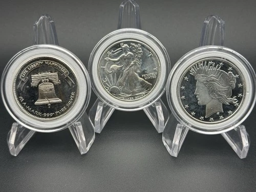 Lot of 3 - 1 Troy Oz Assorted .999 Fine Silver Round
