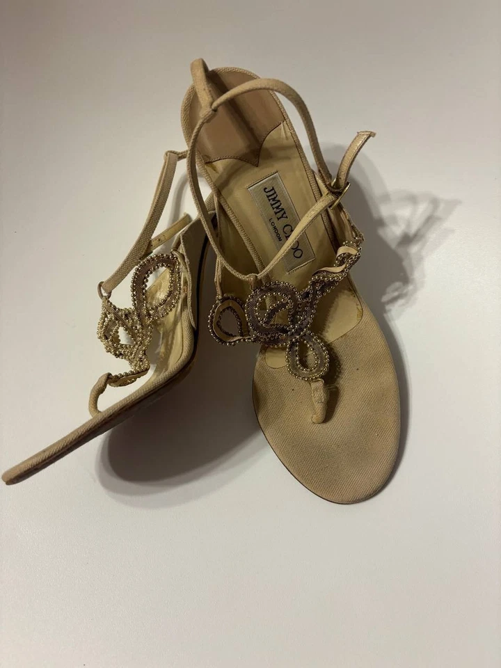 Tacones de cuero Jimmy Choo dorado Italia vintage mujer zapatos 40 1/2 Foto 2 de 4