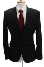 Boss Hugo Boss Mens Black Virgin Wool Collared Blazer Button Solid Size 40