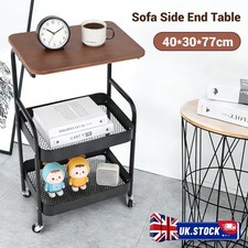 3 Tier Side Table with Wheels Rolling End Table Multi Tier Storage Shelf Black