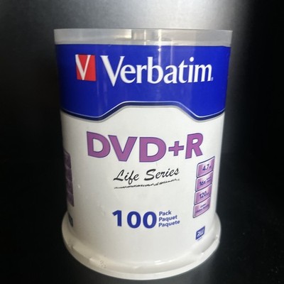 100 VERBATIM 16X DVD+R Life Series Logo 4.7GB Media Disc Spindle 97175 New