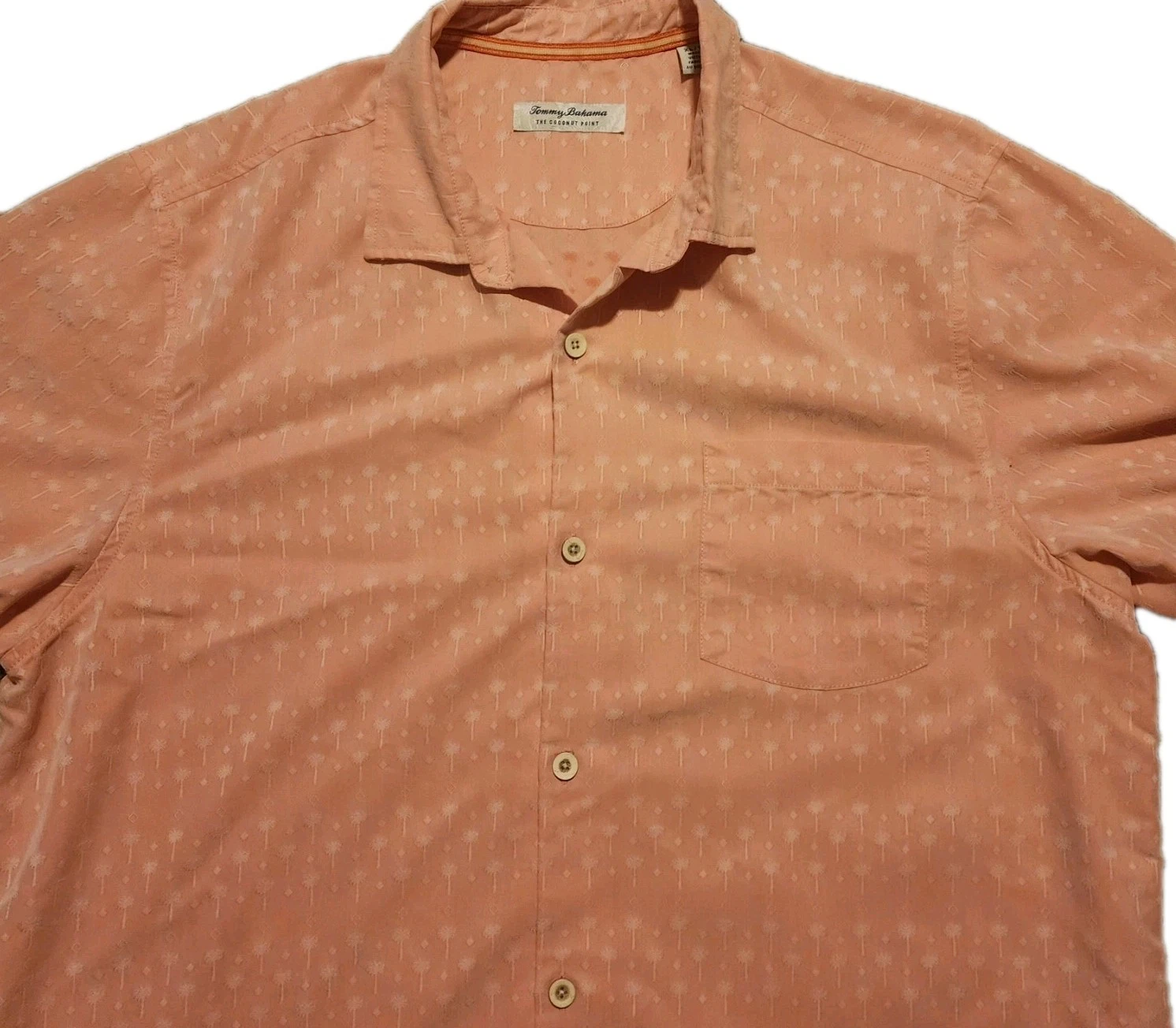 Tommy Bahama Shirt Mens XL Pink Button Up Coconut Point Hawaiian AOP Geometric