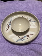 Handmade Pottery Chip And Dip Plate gorgeous bowl!! 11in wide X 2in tall