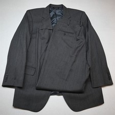Jos A Bank 46R 36x34 Gray Herringbone 100 Wool Mens Jacket Pants Suit