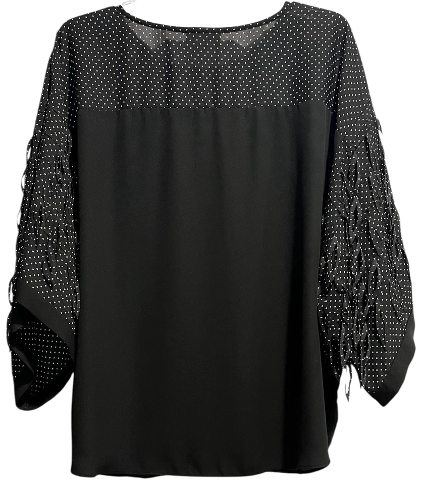 Colección JM Top Talla Mediana Negro Blanco Lunares Kimono Mangas Borlas Foto 2 de 4