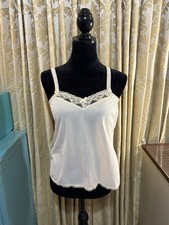 Y2K Cream Satin Camisole Top Lace Straps Trim Coquette Balletcore S