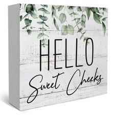 Rustic Bathroom Decor Farmhouse Hello Sweet Cheeks Wooden Sign, Eucalyptus1