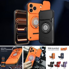For iPhone 17 Pro Max 16 15 Magnetic Rotatable Ring Stand Case Slid Lens Cover