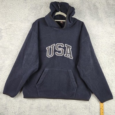 Vintage USA Olympic Sweatshirt Mens 3XL Blue Fleece Hoodie Kangaroo Pocket Logo