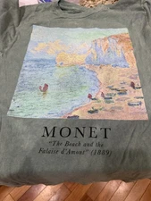 Claude Monet Etretat The Beach and the Falaise d'Amont T Shirt Green