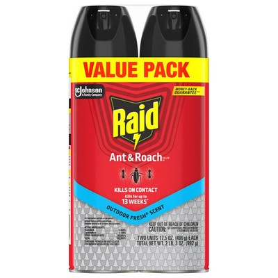 Raid Ant & Roach Killer Spray 17.5 oz Value Pack (2) Outdoor Fresh Scent 13 Week