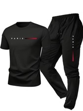 2-Piece Set Men Summer Outfit Short Sleeve Sweatshirt T Shirts and Shorts Suits