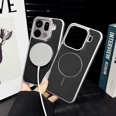 For OPPO Find X9 Pro, Luxury Hybrid Armor Leather Wireless Charging Case Cover