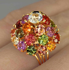 Unique 1950s Natural Gemstone Rainbow 14K Gold Ring OOAK Engagement