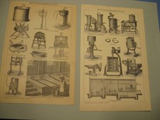 Przygotowanie masła, maszyny m.in. 2 oryginalne tablice z 1897 roku-Oryginalne litografie